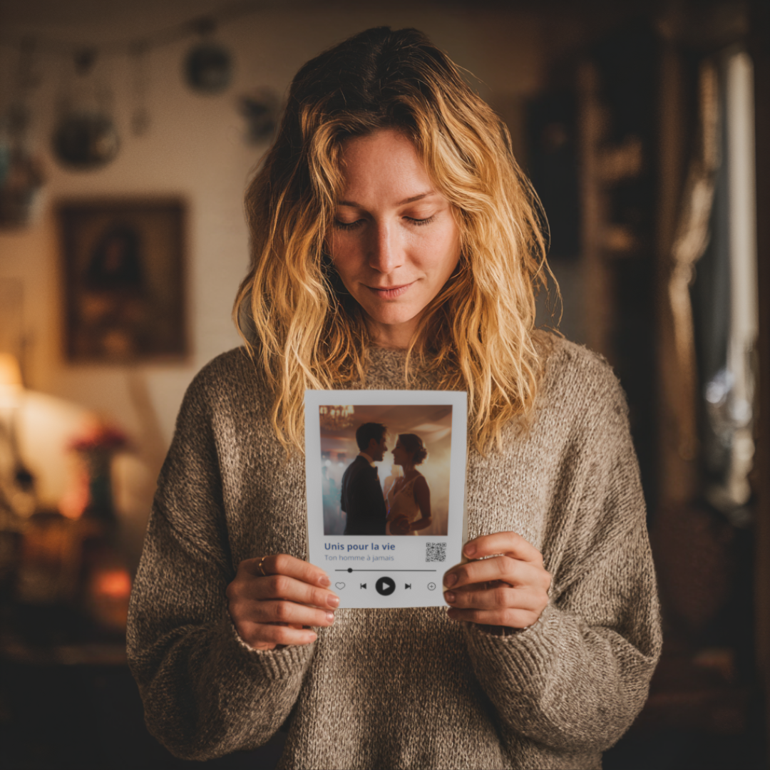 Couple holding a personalized gift received at Christmas