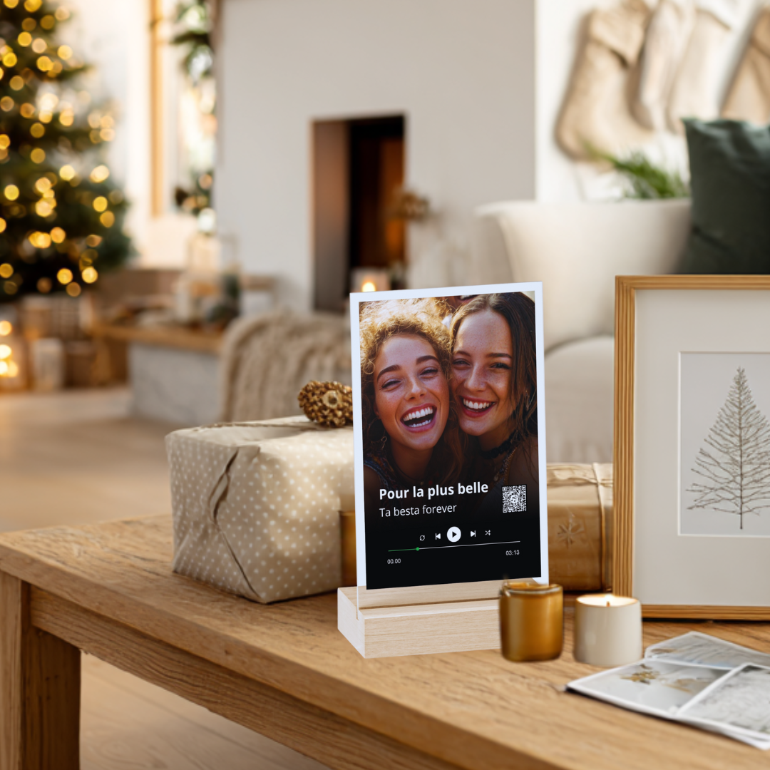 Friend holding a personalized gift received at Christmas