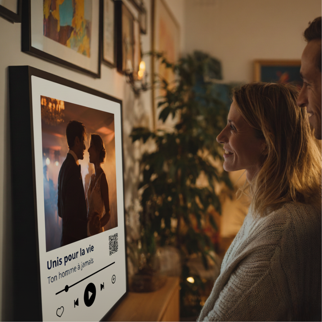 Family in front of a TailorTune custom poster
