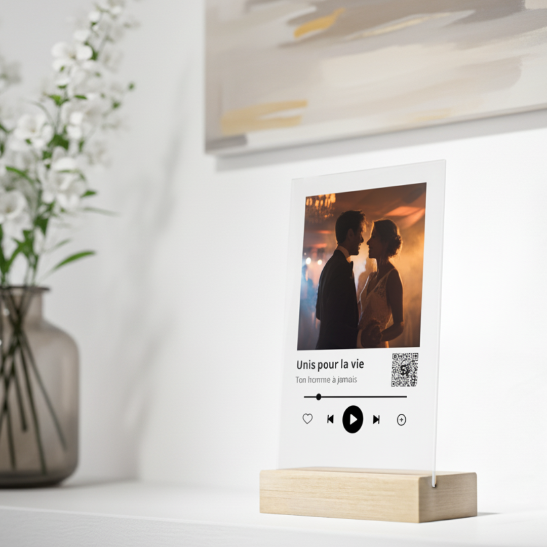 TailorTune custom acrylic plaque on a desk